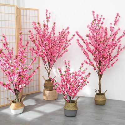下殺-仿真桃花樹室內客廳裝飾大型盆栽 假花落地櫻花 塑料大盆栽