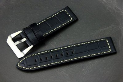 加長版Banda ,panerai飛行軍錶風格直身24mm白縫線鱷魚紋真皮錶帶seiko citize