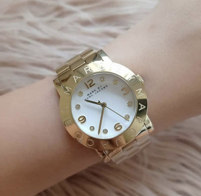MARC BY MARC JACOBS 白色錶盤金色不鏽鋼錶帶 石英 女士手錶MBM3056