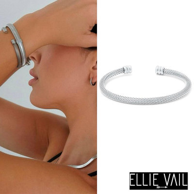 ELLIE VAIL 邁阿密防水珠寶 經典鋼索繩紋銀色手環 C型可調式 Sinclair Mesh
