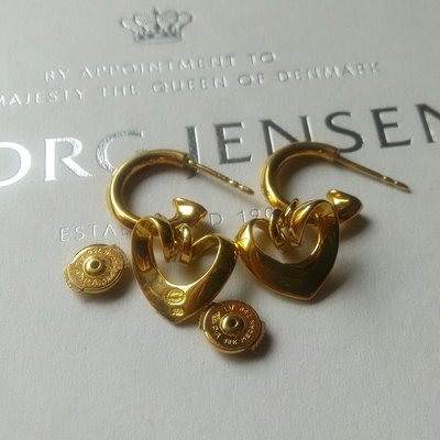 ㊣ 喬治傑生 Georg Jensen 2001 年度設計師耳環 18K 黃K金 項鍊 琥珀 ☁ 心屑 ☁