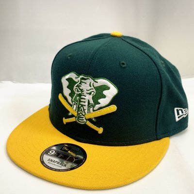 CA-美國職棒【奧克蘭運動家】MLB 1993~94年 LOGO隊徽訂製帽-後扣 (綠/黃 NEW ERA 非球員帽)