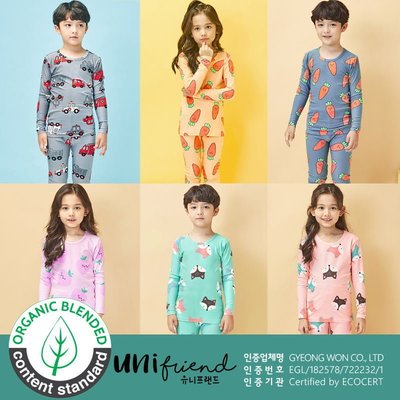 【Kathie Shop】韓國unifriend秋冬兒童內衣套裝中大童保暖家居服睡衣兩件套