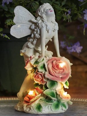 15267A 歐洲進口 限量品 花仙子仙女玫瑰花造型LED太陽能燈擺件 歐風庭園燈飾夜燈園藝花園陽台裝飾裝潢品送禮物禮品