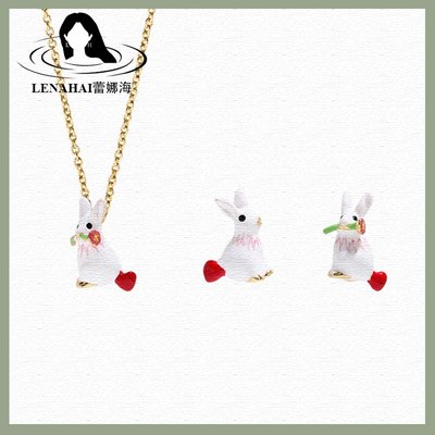 【MOMO全球購】Les Nereides 可愛兔子小眾設計耳飾時尚氣質耳環925銀耳釘耳夾項鏈女