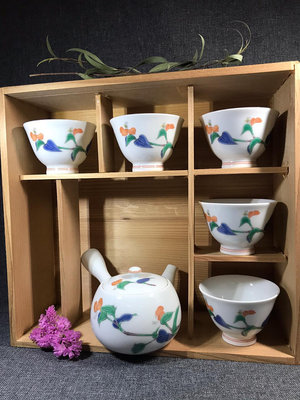 日本回流 深川製茶具套 宮廷御用瓷 深川製 色繪草花紋茶具套