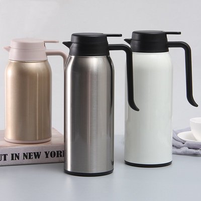 咖啡杯簡約純色不銹鋼保溫壺大容量真空保溫杯家用帶手柄便攜咖啡壺現貨