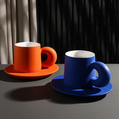 創意陶瓷馬克杯 陶瓷咖啡杯禮盒套裝ins風高顏值設計感馬克杯克萊因藍杯子224 BH050