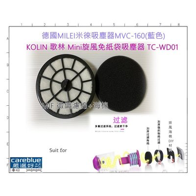 適配 KOLIN 歌林 Mini 旋風 免紙袋吸塵器 TC-WD01 濾網 德國MILEI 米徠 吸塵器 MVC-160