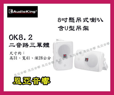 公司貨audioking OK8.2 懸吊式喇叭含專用吊架防潮、耐熱、耐乾燥之紙盆設計ok-8.2【恩亞音響】