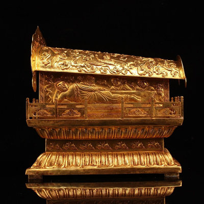 珍藏古寺院收純手工打造雕刻銅鎏金佛舍利子棺材內藏罕見佛教舍利子重2831克  高222340