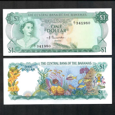 全新UNC 1974年 巴哈馬1元 紙幣 女王彩背 P-35 錢幣 紙幣 紙鈔【悠然居】727