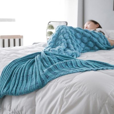熱銷 在耳邊新款INS美人魚尾毛毯魚尾巴空調毯沙發毯針織休閒毯午睡毯 HEMM7326