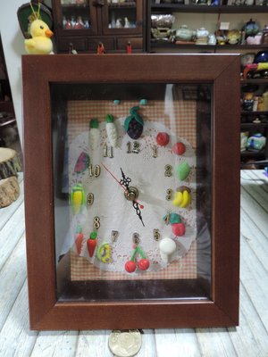禎安丹雜藝~水果數字時鐘 創意造型鐘 立體原木框掛鐘 紙黏土麵包花 招財守財方型鐘