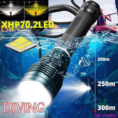 現貨 專業IPX8水下潛水燈XHP70. 防水潛水手電筒使用 6650電池-簡約