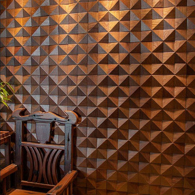 【現貨精選】瓷磚 馬賽克 實木馬賽克船木電視背景墻玄關原木裝飾客廳臥室歐式3D立體背景墻
