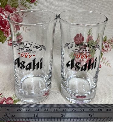 龍廬-自藏出清~玻璃製品-日本朝日啤酒ASAHI BREWERIES LIMITED玻璃杯二入/玻璃杯款/只有1組