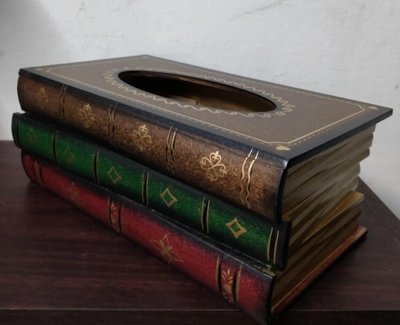 （浪漫349）木質書本造型上掀式面紙盒
