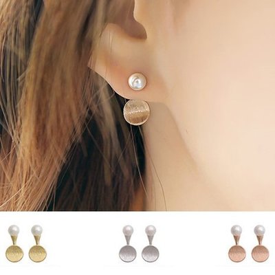 ╭✿蕾兒0509✿╮BB050-韓國直送簡約風格小巧珍珠圓圈後掛式耳釘耳環耳針