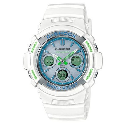 G-SHOCK白綠配色風格時尚太陽能電波錶(AWG-M100SWG-7/46.4mm