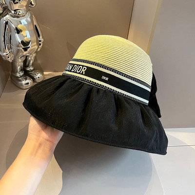 [香港名品]  Dior迪奧名媛风新款草帽，可折疊拼接布遮陽帽 漁夫帽
