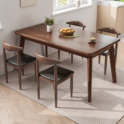 現貨北歐餐桌家用小戶型簡約長方形吃飯桌子租房簡易實木腿餐桌椅組合-簡約