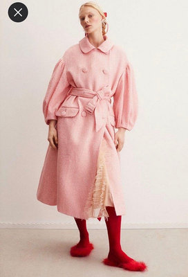 英國 愛爾蘭 Simone rocha x H&amp;M聯名款金蔥面料粉紅色雙排釦大衣外套 xs s m