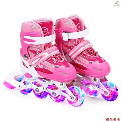 PU輪旱冰鞋成人全閃光直排輪滑鞋男女供應滑輪兒童溜冰鞋 粉色 S碼-SAINT線上商店