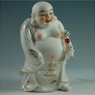 INPHIC-宗教 瓷器佛像8吋如意彌勒佛 鎏金佛像特價