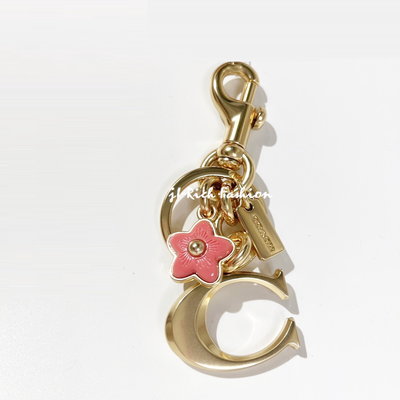 就愛精品店❤️ COACH 金屬C字圖案+花朵裝飾鑰匙圈 #C8627