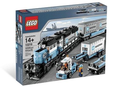 「絕版品」可刷卡-免運-封膜都未拆-樂高 LEGO Lego 10219 Maersk Train 馬士基 貨運火車(現貨一盒)塑膠模未拆