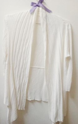 白色條紋針織長袖外套