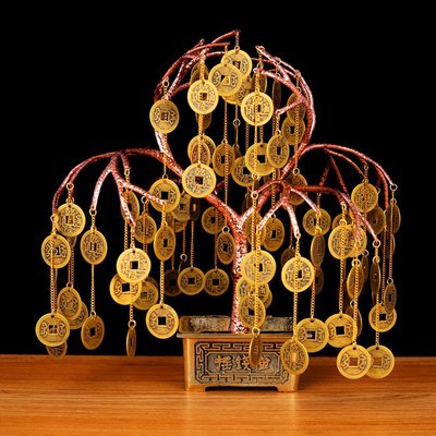 銅搖錢樹擺件銅底座銅錢客廳辦公室家居裝飾工藝品開業禮品