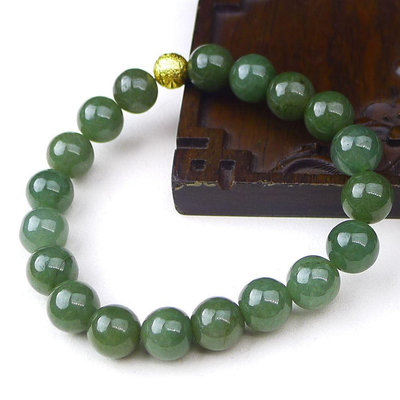 緬甸天然A貨翡翠圓潤滿綠色圓珠手鍊