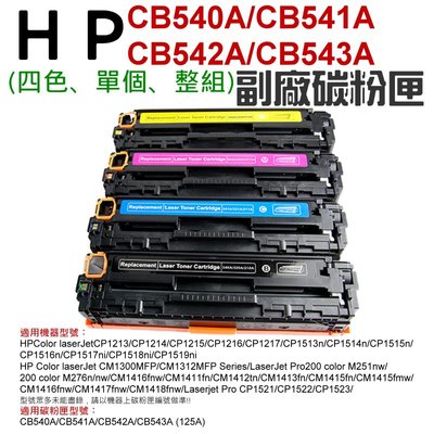 【台灣現貨】HP CB540A/CB541A/CB542A/CB543A (125A) 副廠碳粉匣（四色一組、整組）＃
