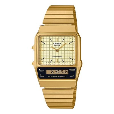 【金台鐘錶】CASIO卡西歐 雙重顯示 (經典復古潮流) 黃金離子鍍膜 AQ-800EG-9A