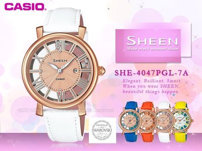 CASIO 卡西歐 手錶 專賣店 SHEEN SHE-4047PGL-7A 女錶 真皮錶帶 玫瑰金離子鍍金錶殼 施華洛世