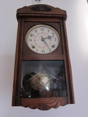 早期 [琺瑯數字盤]發條鐘 機械鐘 [全實木] 功能正常 時間已校正