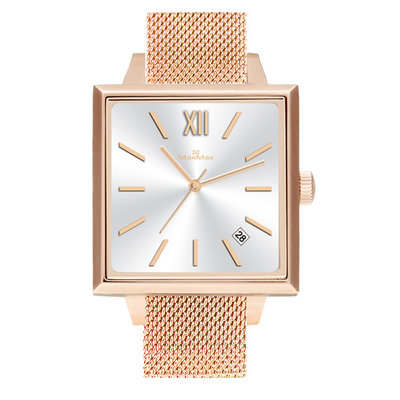 ∥ 國王時計 ∥ MAX MAX MAS7034-1 玫瑰金方形銀面時尚腕錶