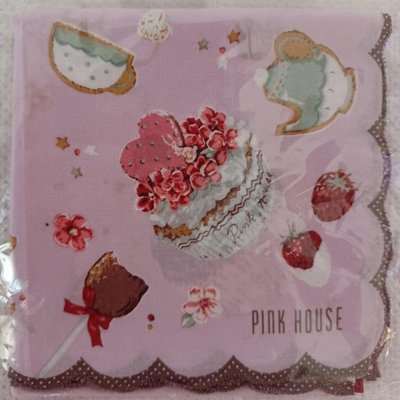 日本品牌 PINK HOUSE 甜園之樂 美食系列 純棉手帕 下午茶 鮮奶茶 瓷器茶具 杯子蛋糕 馬卡龍 草莓 巧克力餅乾 薰衣草色 玫紅色 紅色 薄荷綠 棕色
