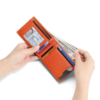 亞馬遜熱銷款真皮美金錢包RFID多功能防盜刷卡包撞色頭層牛皮錢夾