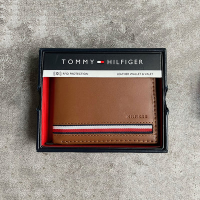 美國百分百【全新真品】Tommy Hilfiger 皮夾 證件夾 TH 短夾 錢包 卡夾 票夾 男夾 駝色 BJ71