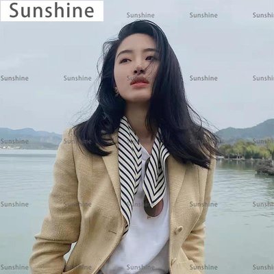 [Sunshine]Toteme春夏季雙皺真絲幾何絲巾女條紋北歐百搭蠶絲圍巾時尚頭巾潮