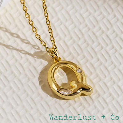 Wanderlust+Co 澳洲品牌 鑲鑽立體氣球字母項鍊 金色字母Q項鍊 Alphabet Bubble