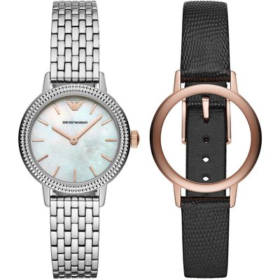 [永達利鐘錶 ] Emporio Armani 女仕時尚套錶組-珍珠貝x銀 /32mm /AR80020