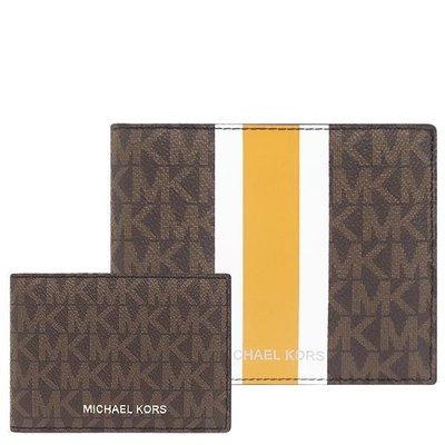 【美麗小舖】MICHAEL KORS MK 深咖啡色防刮PVC皮革 男夾 短夾 皮夾 錢包 卡片夾~M88302