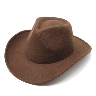 西部牛仔禮帽卷檐復古騎馬帽子男女毛呢氈帽 Western Cowboy Hat
