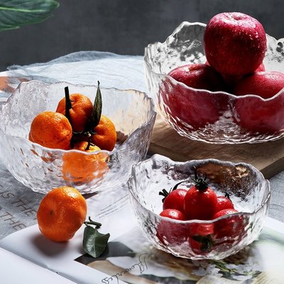 【熱賣下殺】水果盤客廳錘紋玻璃大號瓜子盤現代創意家用茶幾水果籃果盆零食盤