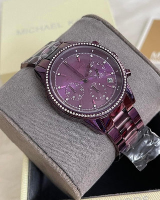 MICHAEL KORS Ritz 水鑽圈 紫色錶盤 不鏽鋼錶帶 石英 三眼計時 女士手錶 MK6720
