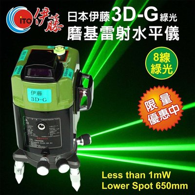 //含稅  正日本伊藤雷射水平儀 ITO-3D-G 301G 8線綠光-磨基機 HU-3D (來電13545元)